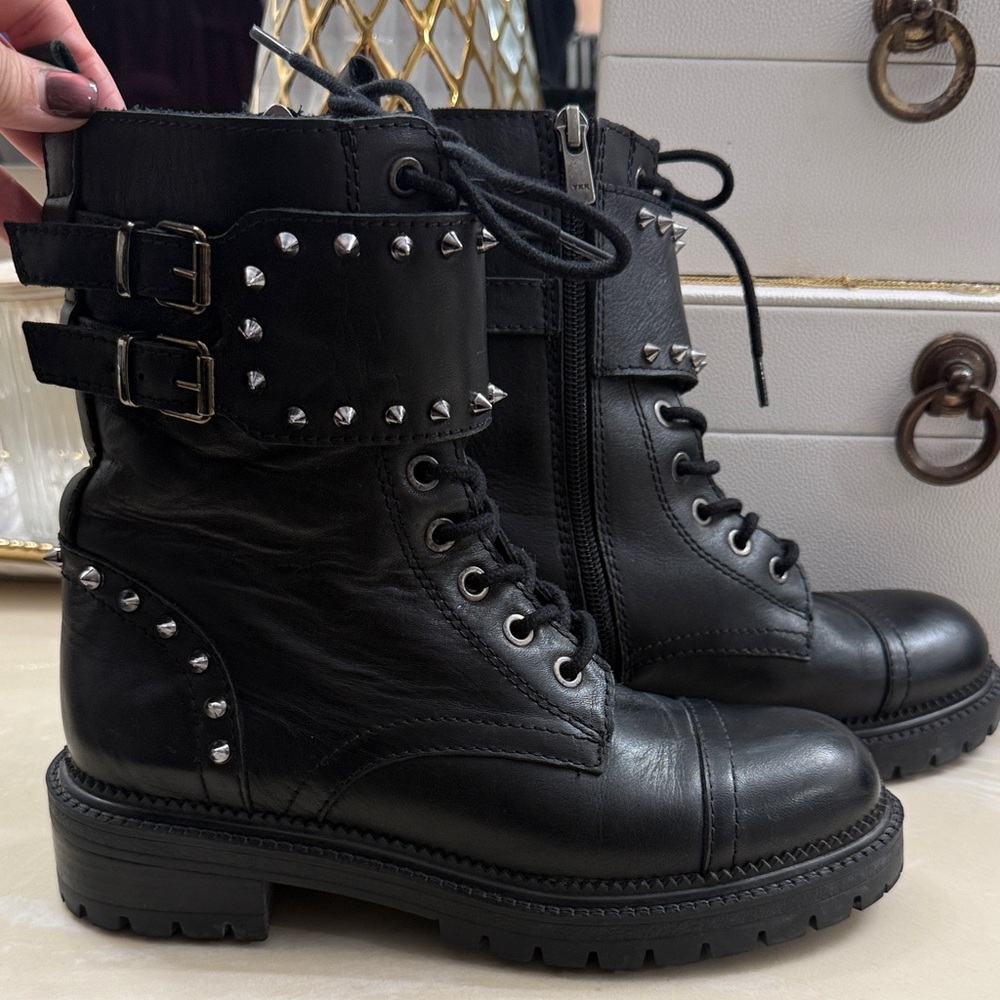 Nine West Black Studded Moto Boots